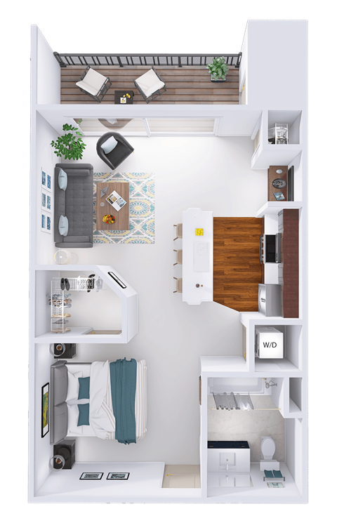 Floor plan for studio, 1 bath, 602 sqft
